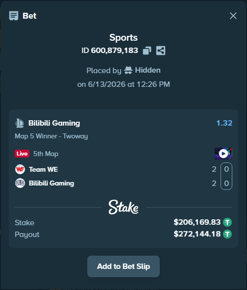 OnlyHighRoll's tweet photo. 🚨 ALERT: High Roller Single Bet Placed!

🎮 Team WE - Bilibili Gaming
💰 Stake: $206,169.83 https://t.co/2zYjCXGLd0