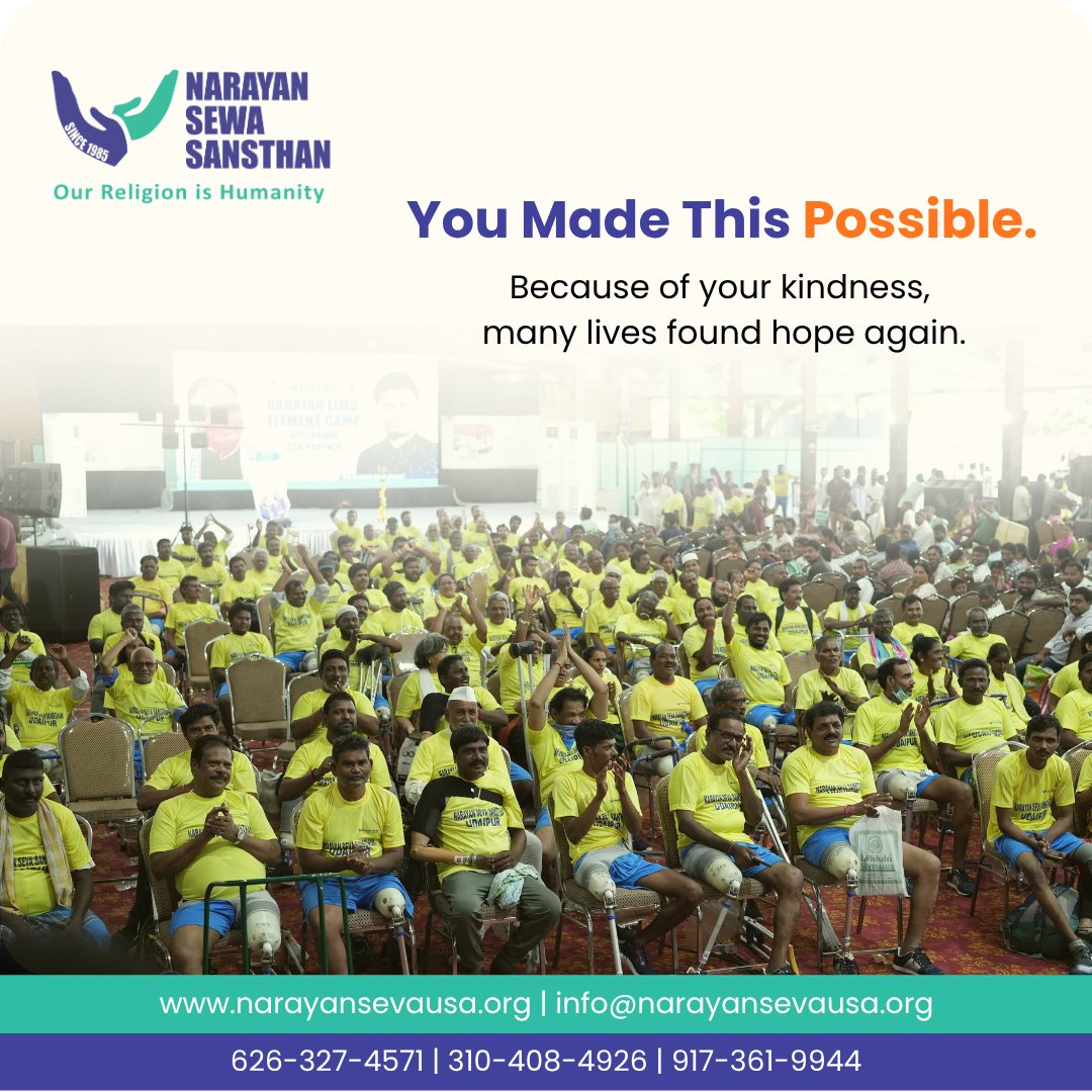 narayansevaINC's tweet photo. Because of your kindness, hope feels possible again ❤️

Every smile, every step forward, every life transformed — it happens because of compassionate hearts like yours. 

#NarayanSeva #ThankYouDonors #YouMadeThisPossible #ChangingLives #GiveHope #HumanityFirst #SupportHealing https://t.co/ARmq1e1HXa