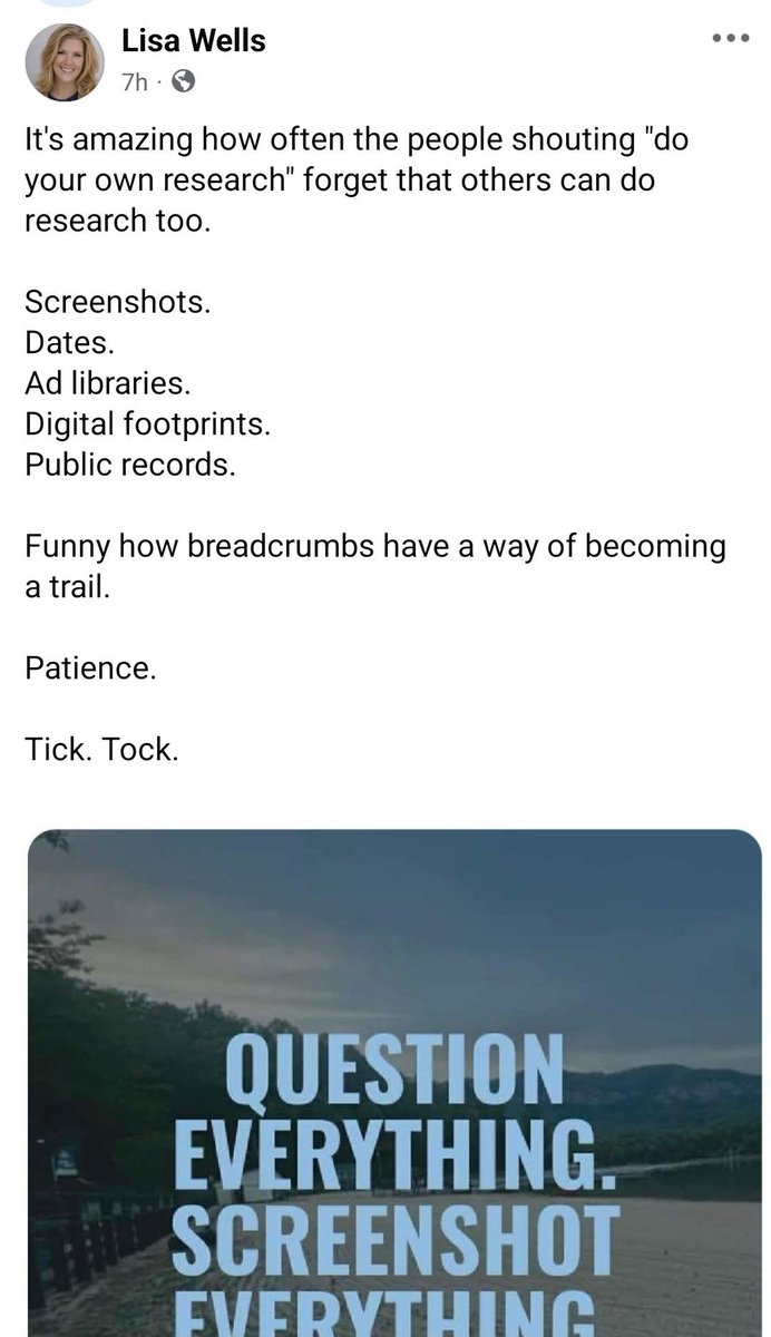SandhillsLibs's tweet photo. References to screenshots, digital footprints, breadcrumbs, public records, "patience," and "tick tock" sound more a "mental break" than a normal social media update.

* Who exactly is Lisa talking about?
* What is she claiming to have discovered?
* Why the vague threats and insinuations instead of simply presenting facts?
* Is she spending an unhealthy amount of time tracking people online?
* Is this the behavior of someone acting rationally?
* At what point does obsessive online monitoring become cyberstalking?