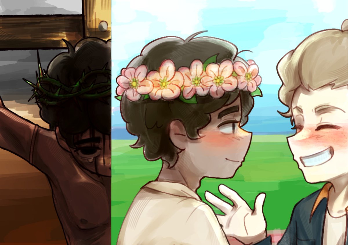 balloonEr_'s tweet photo. Sting
Adam wove a new garland for Josh. There was no pain this time, and there never will be again(´∀｀)
#goodomens
#christsquared https://t.co/7VVbSVIsbp
