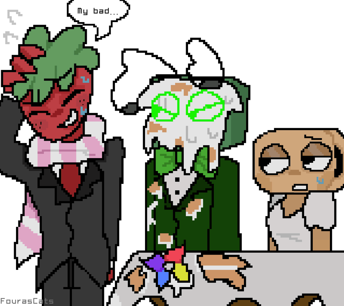 FourasCats's tweet photo. Requested by Anon on strawpage-->CAN YOU MAKE SHELLY AND VEE HAVING A WEDDING???? (Sprout ruined Vee and Shelly wedding!) #dandysworld #shellvision #shellevision #fruitcake https://t.co/2QzXO8ezgQ