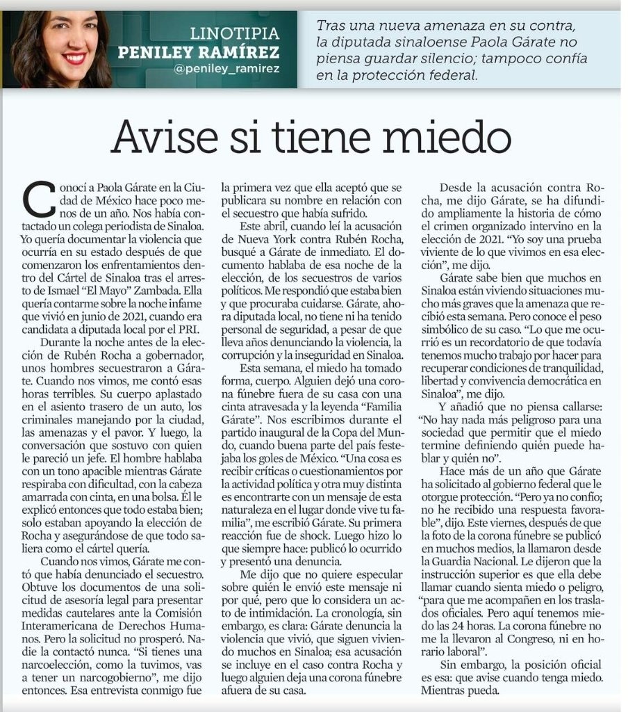 Melissa_Bely's tweet photo. ¡ Brutal !

Le dejaron una corona fúnebre en su casa.

La diputada Paola Gárate lleva un año pidiendo protección federal tras ser amenazada y secuestrada. 

La respuesta del gobierno de Morena...
¡ "Avise si tiene miedo" !

Así protegen a quienes denuncian al crimen organizado.

@PaolaGarateV 
@penileyramirez