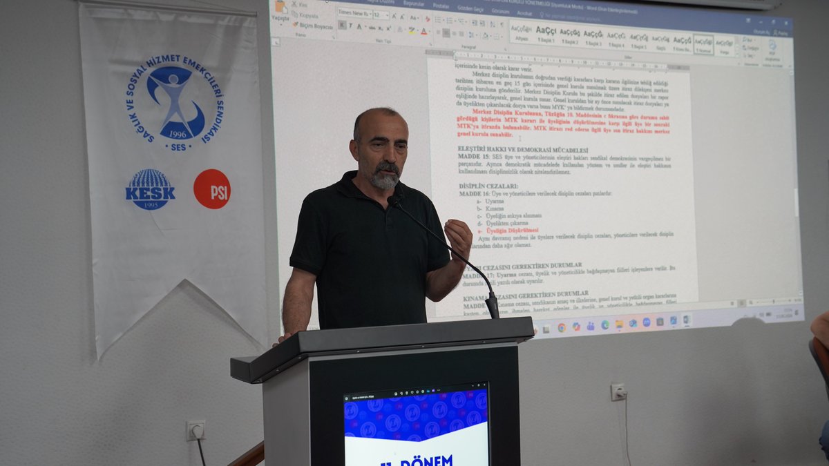 sesgenelmerkezi's tweet photo. MTK toplantımız şubelerden gelen temsilcilerimizin öneri ve değerlendirme konuşmaları sonrası Genel Sekreterimiz Ferit Ceylan'ın birleştirilen şube ve temsilcilikler ve Eş Genel Başkanımız Mehmet Sıddık Akın'ın Yönetmeliklerde yapılacak değişiklikler üzerine anlatımları ile devam ediyor.