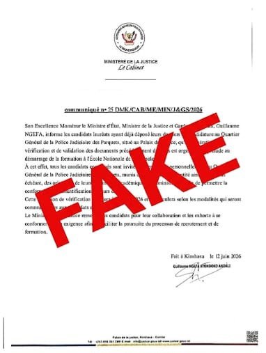 NgefaGuillaume's tweet photo. 13/06/2026| Un communiqué manifestement faux, portant frauduleusement ma signature, a circulé dans l’espace public.
Ce document apocryphe, daté du 12 juin 2026, prétend convoquer un groupe d’individus au ministère de la Justice.
Je tiens à préciser avec la plus grande fermeté que ce document est un faux et ne peut, en aucune circonstance, m’être attribué.  
La falsification de documents officiels constitue une infraction grave, portant atteinte non seulement à l’intégrité des institutions, mais aussi à la confiance du public.
Les autorités compétentes ont été immédiatement saisies. Une enquête est en cours afin d’identifier les auteurs de cette manipulation et de sa diffusion. Les responsabilités seront établies et les auteurs répondront de leurs actes conformément à la loi.
J’invite les médias, les partenaires institutionnels et l’opinion publique à ne se fier qu’aux communications émanant de nos canaux officiels et dûment authentifiés.  
La vigilance collective est essentielle pour préserver la fiabilité de l’information et protéger nos institutions contre les tentatives de désinformation.
@Presidence_RDC @PrimatureRDC