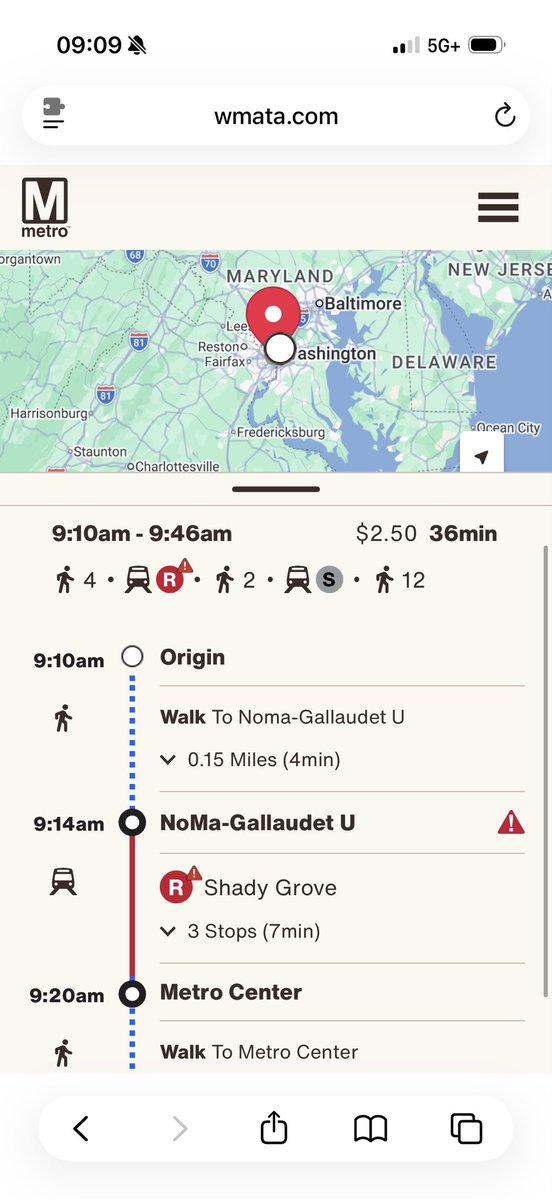 beccilynn3's tweet photo. @wmataGM why did we have to change the website? The new one has a horrible user experience compared to the previous website. It suggested I take the bus yesterday for 2 minutes and walk 15 prior to, and 16 afterward, to get to my destination. Then today I have this.. https://t.co/f5OKQ9lULC
