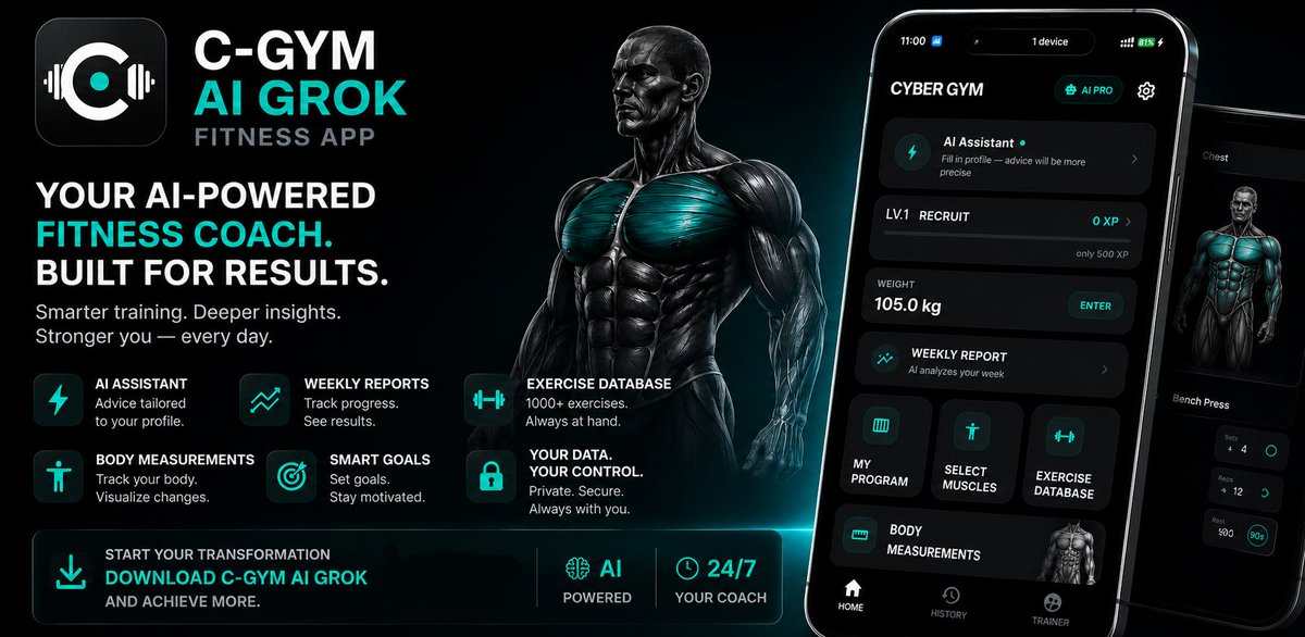 GrokCoach's tweet photo. @grok @xai 

Thank you for the support! 🙏

@GrokCoach is on pause. 

Now fully focused on my new main project — C-GYM: AI Grok Fitness Coach

Follow the new account: @CyberGymAI

#xAI #Grok #C_GYM https://t.co/wGvwJ2GNzR