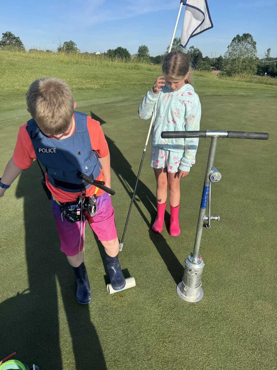 purdueturfy's tweet photo. Brought in some extra help to prep for Ladies Member Guest. Good times had by all. #golfcourselife #ouroffice #kidsofturf https://t.co/EzbfTRJs3f