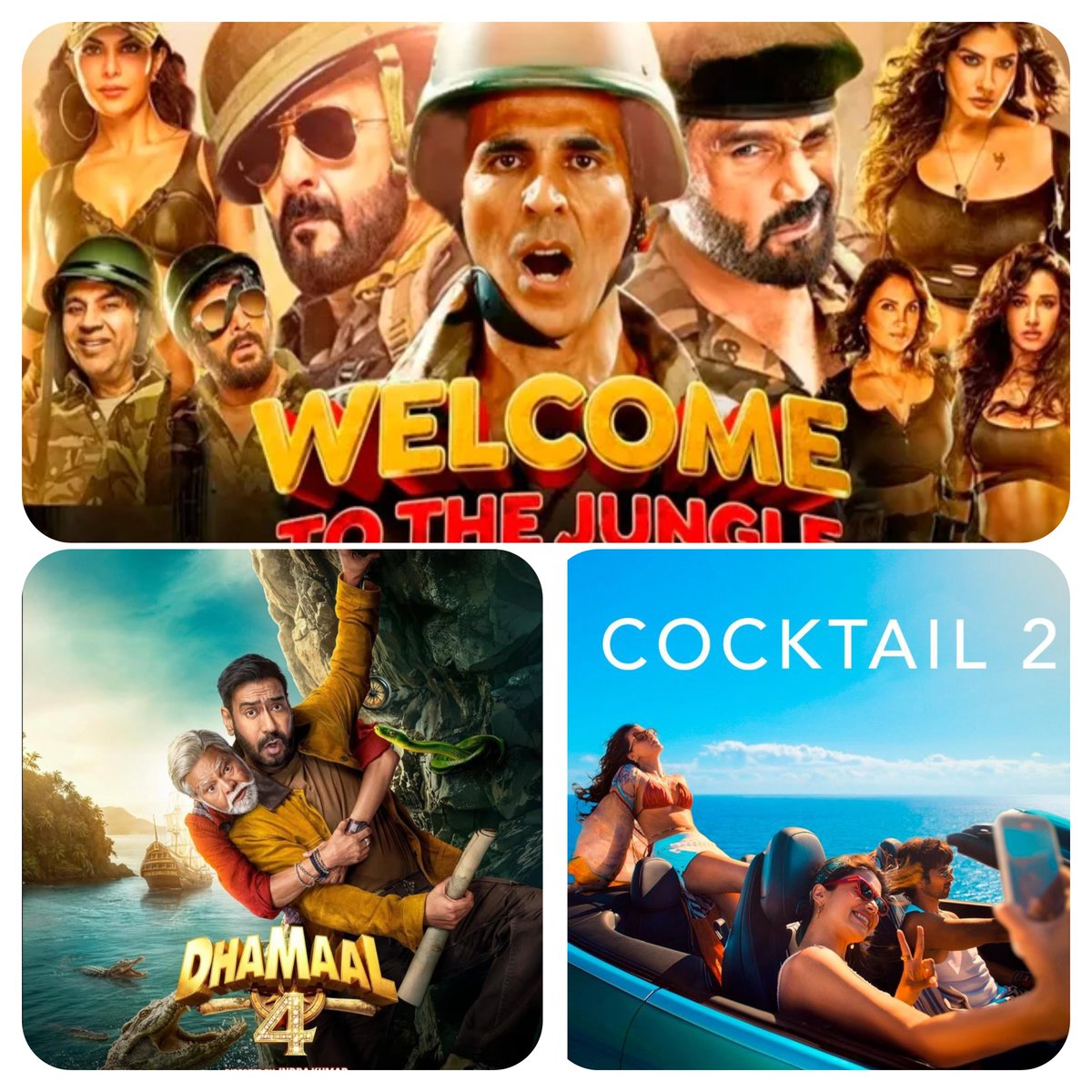 MovieBuff404's tweet photo. @SAMTHEBESTEST_ Trailer views on YouTube after 24 hours:

#Cocktail2 – 25 million views
#WelcomeToTheJungle – 17 million views
#Dhamaal4 – 19 million views

And yet some samosa critics keep overhyping Welcome to the Jungle over Cocktail 2 and Dhamaal 4. That clearly shows their credibility. 🤦‍♂️ https://t.co/bcC7nQujGr