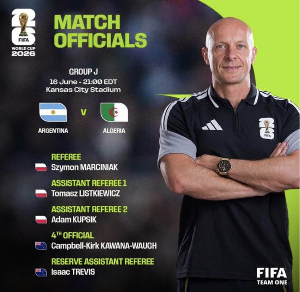 DZFOOTBALLDZ's tweet photo. 🚨OFFICIEL : Le match entre l’Algérie et l’Argentine sera arbitré par Szymon Marciniak ! 💥

Il avait arbitré la finale de la CDM 2022 👀 https://t.co/EsblwFkpFC