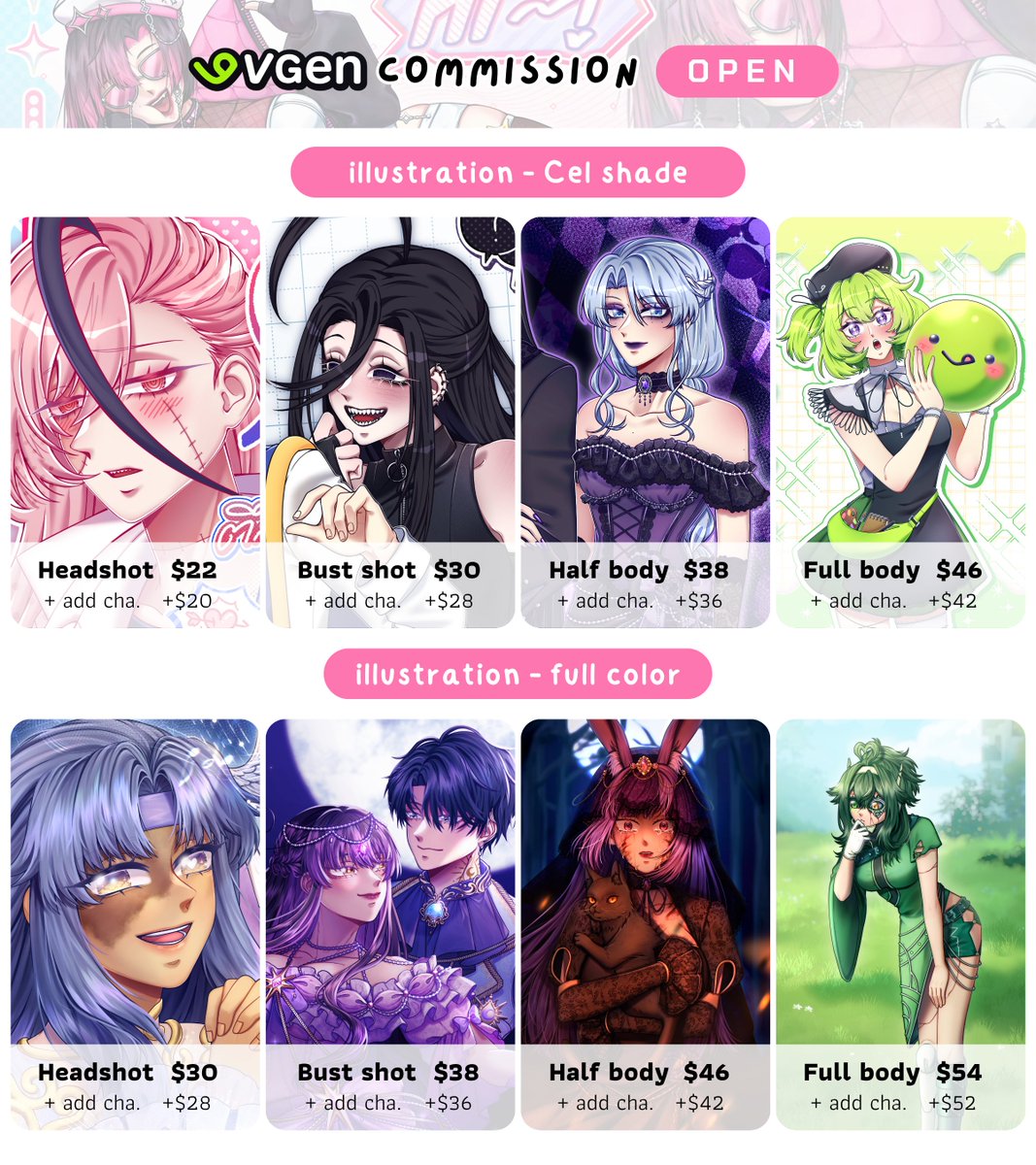 Pzaa_124's tweet photo. 🍀VGen commission 📅June slot [OPEN] !!

(♡ + ↺ are appreciate)

🎨2D illustration / YCH / Chibi / Surprise me (skeb-like)
⁕— PayPal &amp; VGen payment are acceptable 🌟

🔗 VGen link below
#VGenopen #VGenComm 
#commissionopen #commissionㅤㅤㅤ https://t.co/aESVyMYHca