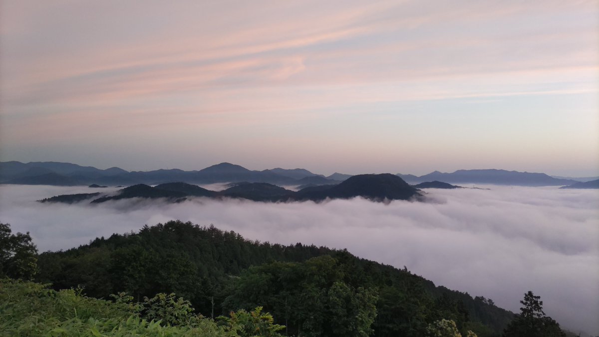 SHIGE_labo's tweet photo. 昨日から島根県美郷町でフィールドワーク🏔
今朝は、この時期としては極めて珍しい大規模な雲海が発生☁
実習での観測は7年ぶりとなりました（*^▽^*）
どこからか聞こえるウグイスの ホーホケキョ🐦
秋と春が同居したような不思議な朝でした🌥️

#島根 #美郷町 #雲海 #雲海スポット #ウグイス https://t.co/sRZZkPQP8i