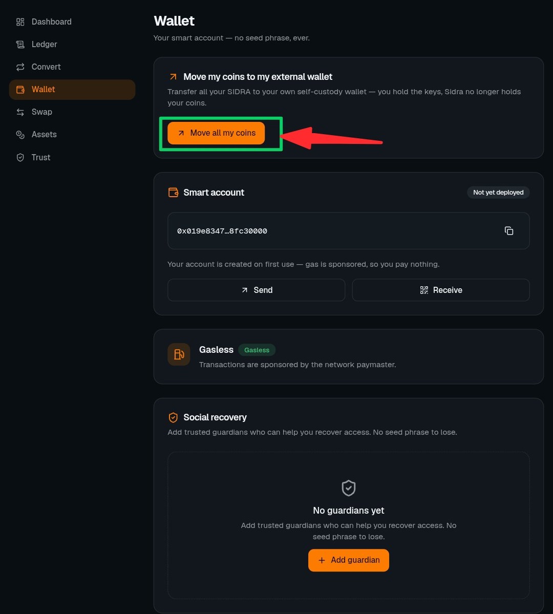 SidraSupport__'s tweet photo. 📢 Sidra Wallet Update

Sidra has begun rolling out the feature that allows users to transfer all their SIDRA coins to a self-custody wallet. This means users will have full ownership and control of their assets instead of having them held by the Sidra system. https://t.co/aZ7dANVQ8r