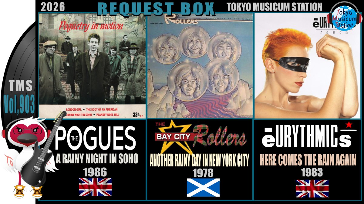 tokyomusicum's tweet photo. TMS903,雨音リズムに濡れたくなる曲Ⅱ⋋(ˊᗜˋ)⋌
腕に飛び込んだSoho雨の夜
#ThePogues A Rainy Night In Soho
NY,雨の夜の街明り
#BayCityRollers Another Rainy Day In NY City
雨,込み上る感情 #Eurythmics Here Comes The Rain Again
#Adele Set Fire to the Rain
#TMS▶https://t.co/CbhowuPOFG https://t.co/omK4UeRyiD