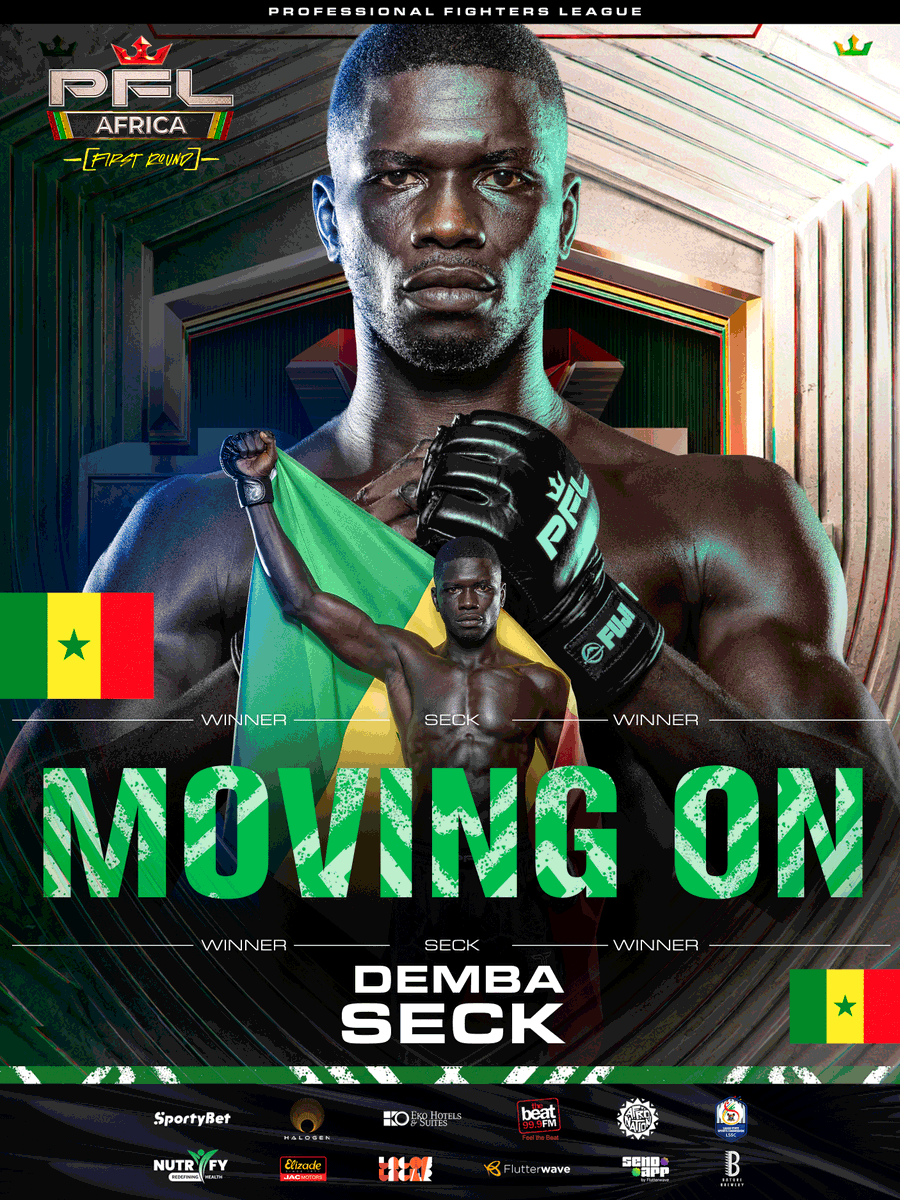 PFLAfrica's tweet photo. Official #PFLNigeria Decision: Demba Seck def. Jean Do Santos via Unanimous Decision (30-27, 30-27, 30-27)

The Black Tiger roars in Lagos. He moves on to the second round of the 2026 lightweight tournament!

#PFLNigeria | LIVE NOW | Eko Convention Centre | Live on SuperSport https://t.co/U01KyJ3l33