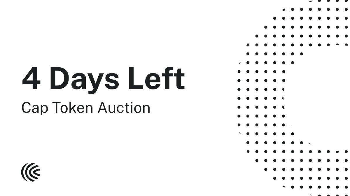 caplabslimited's tweet photo. There are four days left to participate in the Cap Token Auction.

75% of rCAP supply remains available for allocation.

Register and participate in the posts below 👇 https://t.co/zr5ZhcLE3f