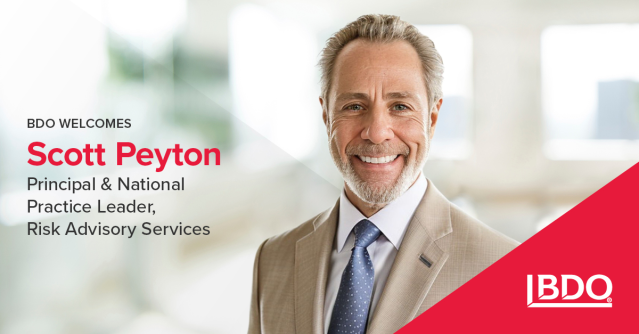 AnnaGreer3's tweet photo. Join @BDO_USA in welcoming Scott Peyton as National Practice Leader of the firm's Risk Advisory Services practice: https://t.co/iibqMbIb3e https://t.co/J9muD8uSGN