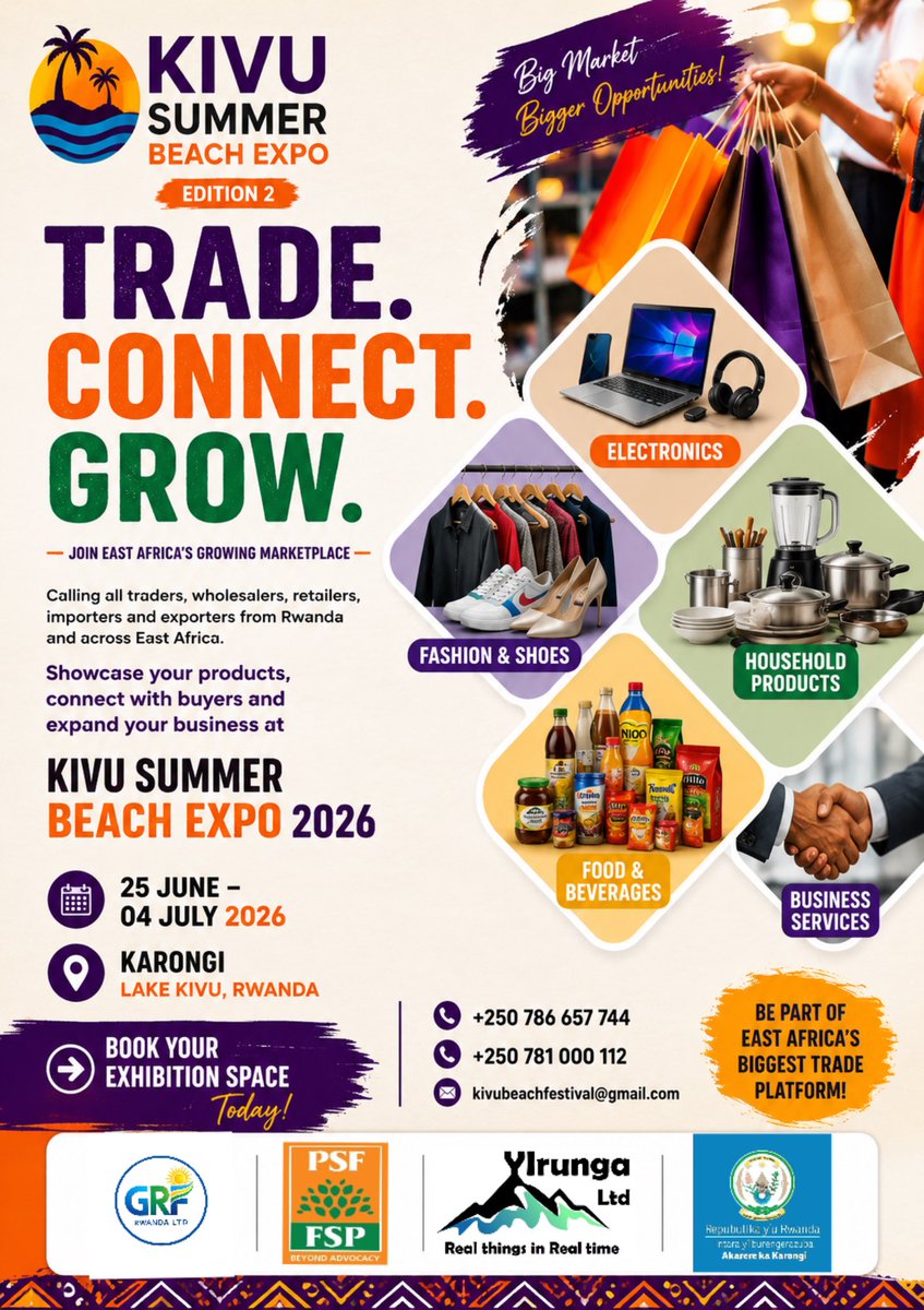 ReneGanza's tweet photo. Greetings,

We are pleased to inform you that registration for Kivu Summer Beach Expo 2026 is now open online.

📝 Register here:
https://t.co/Xnu9VRc1st

📅 25 June – 04 July 2026
📍 Karongi, Rwanda

Thank you. https://t.co/1AoncUqplO