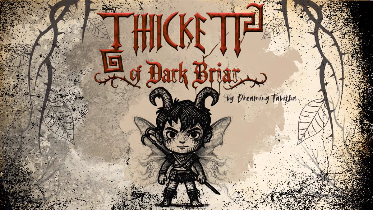 Thickett, a small forest fairy from Dark Briar, stands quietly among tangled vines and soft glowing light, as if listening to the forest itself breathe.