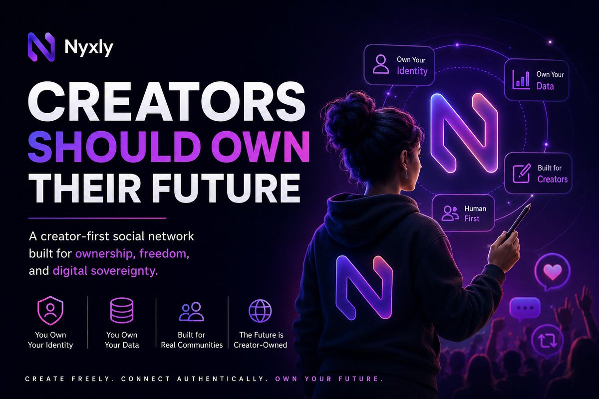 oneofdave's tweet photo. Creators have spent years building on platforms they don't own

Algorithms change. Reach disappears. Accounts get restricted

What if creators actually owned their audience, identity, and digital future?

That's the vision behind @Nyxly 👇
#Web3 #CreatorEconomy https://t.co/Q7Q9yKJUxl