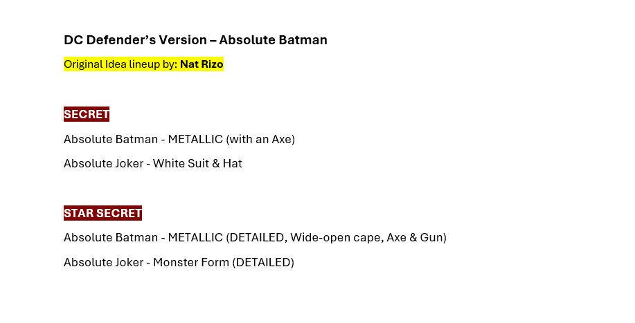 n4trizo's tweet photo. Hey @BlokeesUS Here's an idea for Absolute Batman Defender's Version lineup that I've made.
#Blokees #AbsoluteBatman #DC #DCAbsolute https://t.co/oWt9tZQP4J