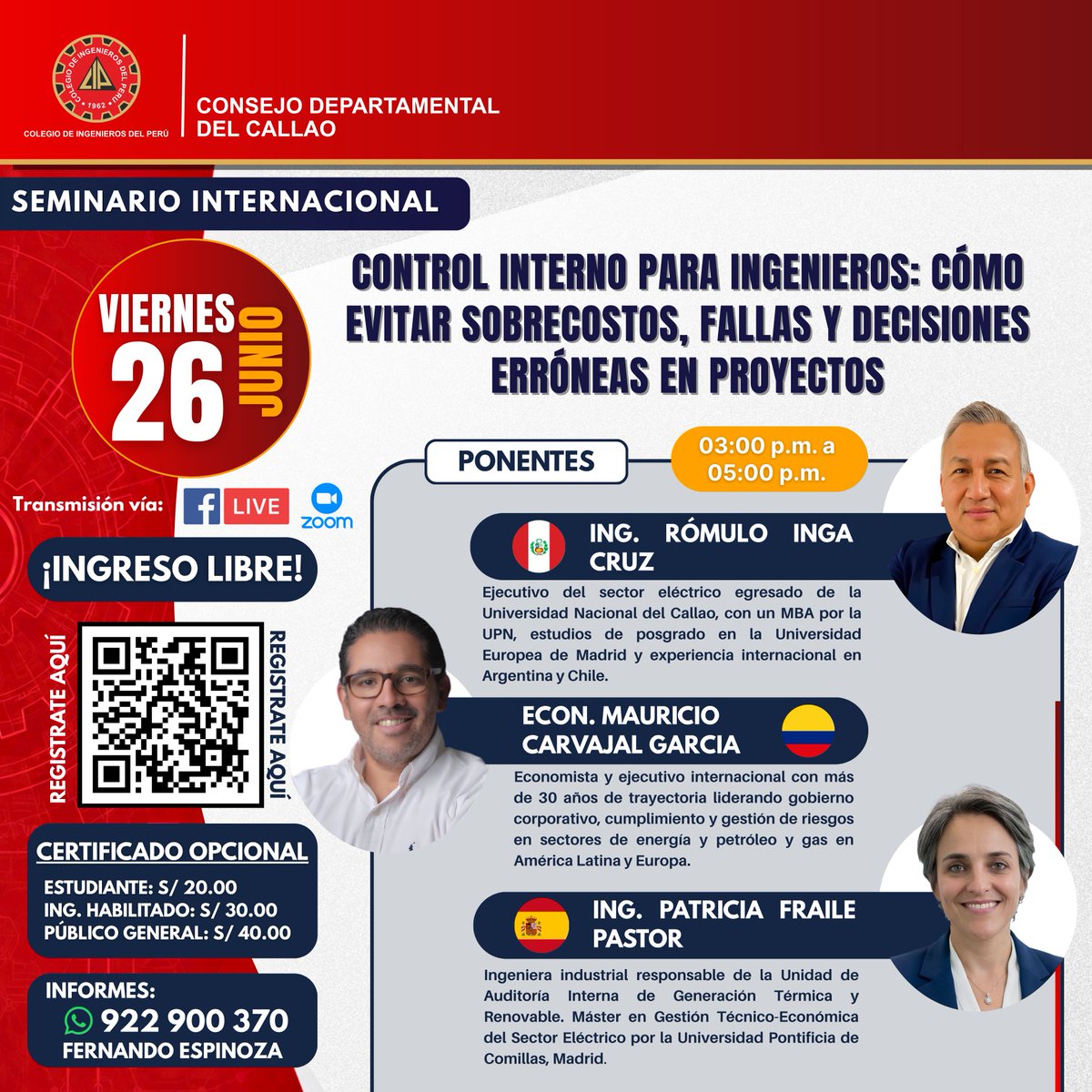 cipcdcallao's tweet photo. "𝗖𝗼𝗻𝘁𝗿𝗼𝗹 𝗜𝗻𝘁𝗲𝗿𝗻𝗼 𝗽𝗮𝗿𝗮 𝗜𝗻𝗴𝗲𝗻𝗶𝗲𝗿𝗼𝘀: 𝗖𝗼́𝗺𝗼 𝗲𝘃𝗶𝘁𝗮𝗿 𝘀𝗼𝗯𝗿𝗲𝗰𝗼𝘀𝘁𝗼𝘀, 𝗳𝗮𝗹𝗹𝗮𝘀 𝘆 𝗱𝗲𝗰𝗶𝘀𝗶𝗼𝗻𝗲𝘀 𝗲𝗿𝗿𝗼́𝗻𝗲𝗮𝘀 𝗲𝗻 𝗽𝗿𝗼𝘆𝗲𝗰𝘁𝗼𝘀"

💻 𝗭𝗼𝗼𝗺: https://t.co/3o35oP4dOg

📞 𝗜𝗻𝗳𝗼𝗿𝗺𝗲𝘀:  922 900 370 https://t.co/zxHUhDM5P4