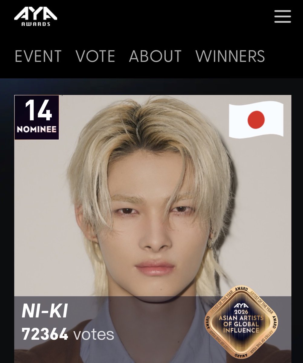 K-POP・アジア nyn I vote #NIKI for 2026 ASIAN ARTISTS OF GLOBAL INFLUENCE. Current