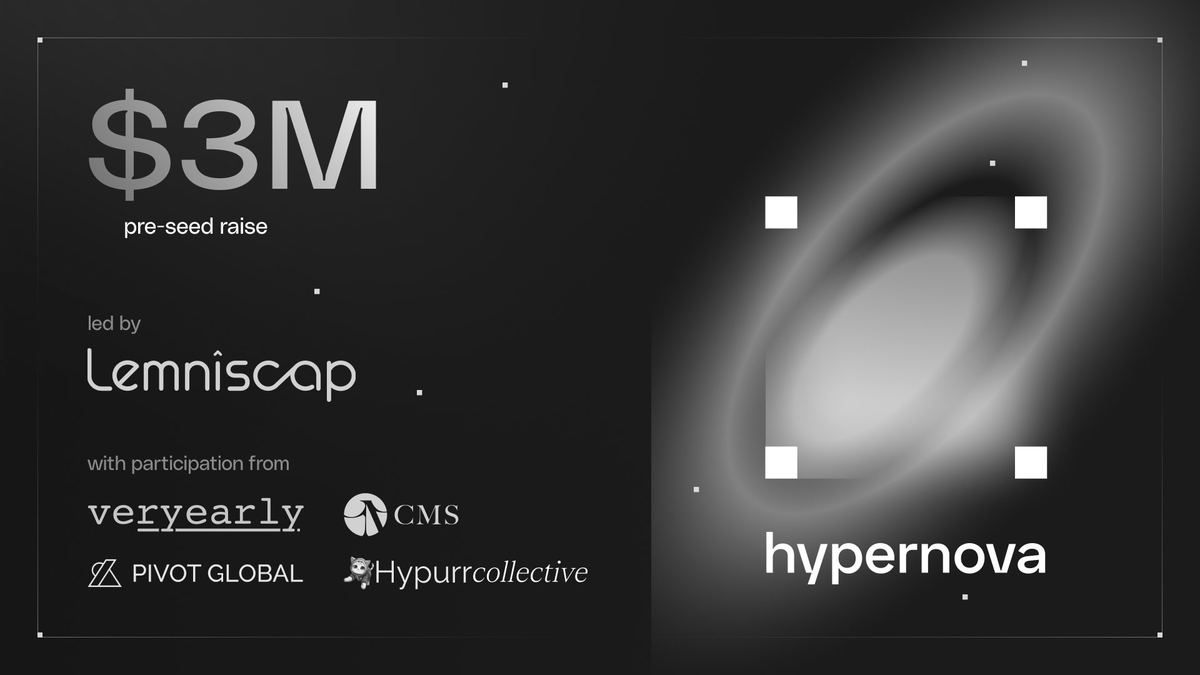ISLEA_eth's tweet photo. Big milestone @HypernovaX 

$3M pre-seed secured, led by @Lemniscap.

Bringing funded trading on-chain with verifiable rules, instant payouts, and performance-based allocation growth.

🚀early access to Hypernova is live.

 Discord 👇
https://t.co/sRTBn5domh

@hyperanar https://t.co/01NdMFy7Np