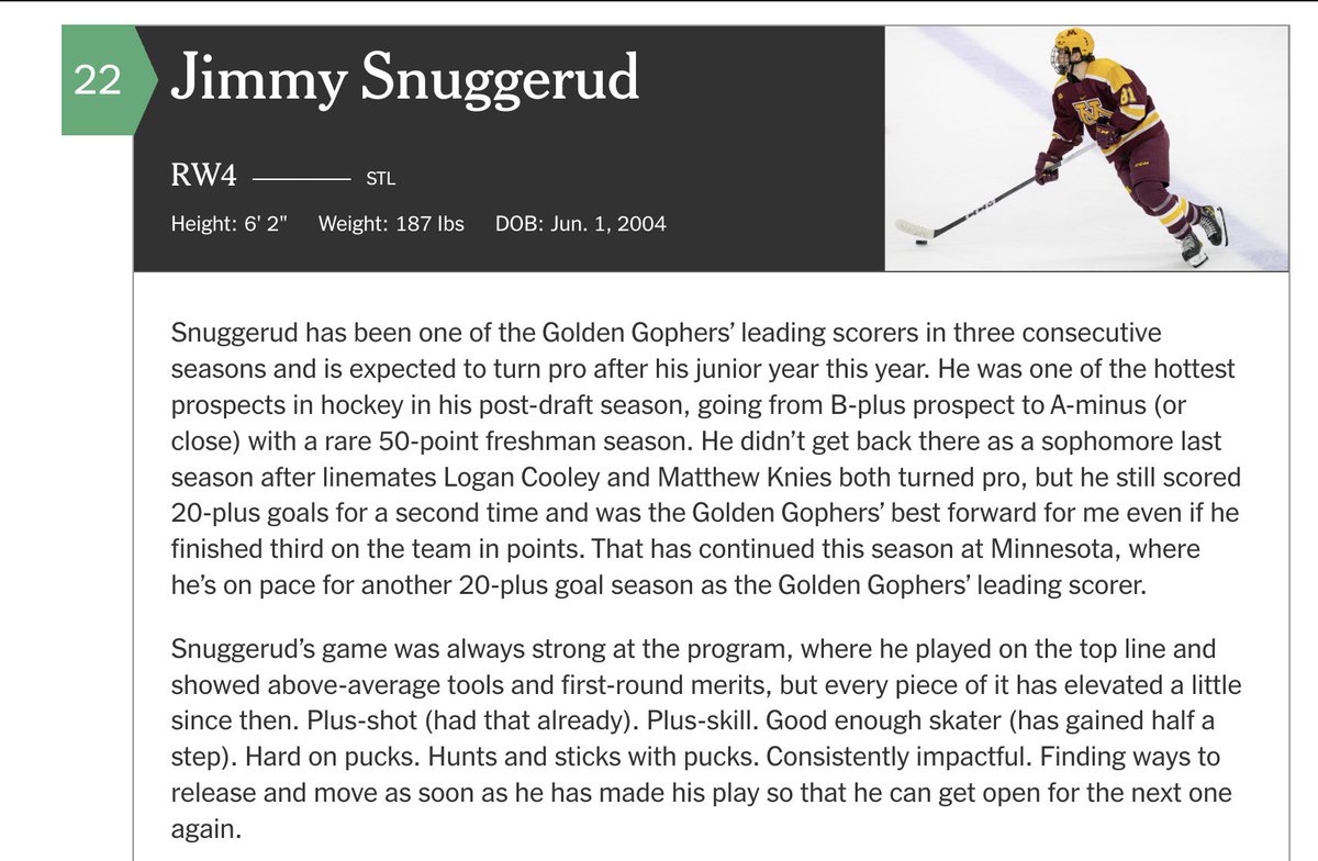 filthyfili's tweet photo. @Anth_Chatburn The hockey prospecting chart is history

The pro hockey group chart is history

Wheeler ranking him 22nd among is prospects is history

Or the best one, the man whose chart you keep using, not only admitting Snuggerud is a good prospect, but also that the public is higher on him https://t.co/grEYmBK72n