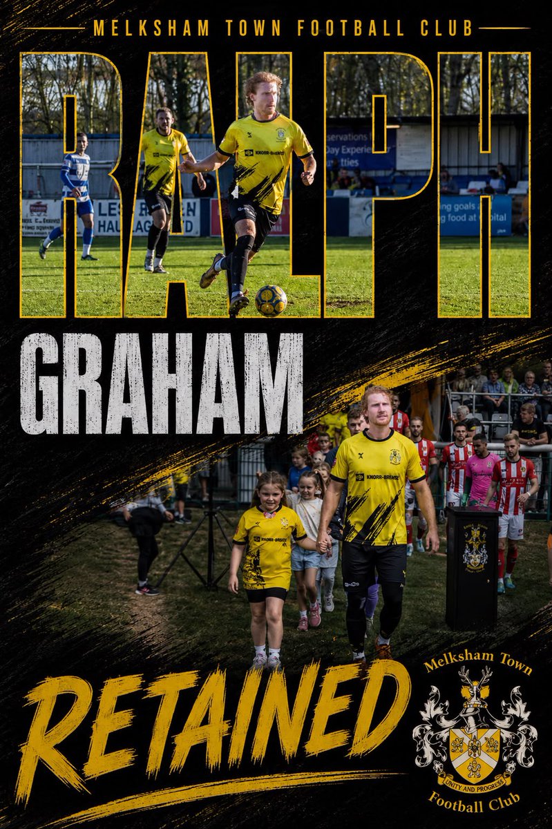 MELKSHAMTOWNFC's tweet photo. Some signings feel like new arrivals.

Some retentions feel even bigger.

We’re delighted to confirm that club legend Ralph Graham will remain a Melksham Town player for the 2026/27 season.

A player who embodies everything this football club stands for, Ralph’s commitment, leadership and quality on the pitch have made him a huge part of the club’s journey. His influence stretches far beyond the dressing room, and securing his services for another season is as important as any new signing we could make.

🖤💛