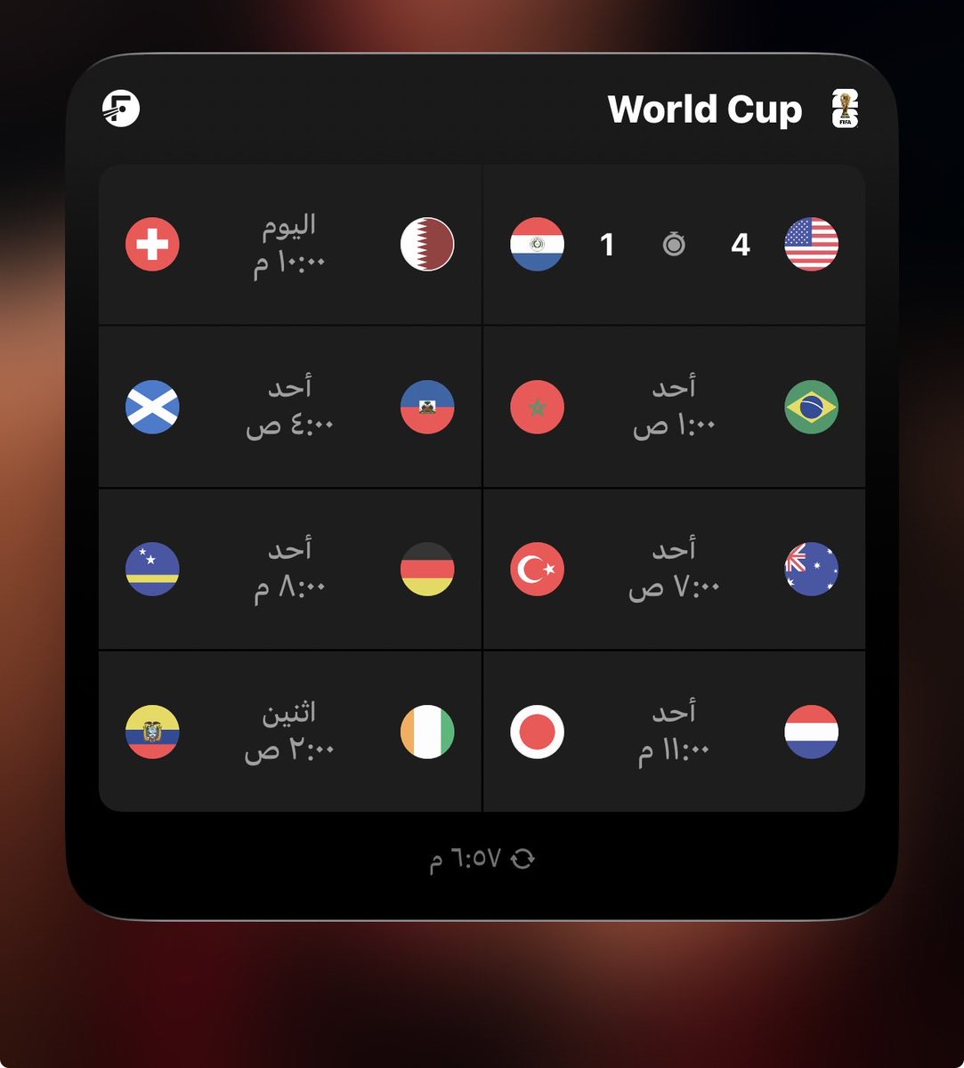 FahadJackman's tweet photo. اذا تبي تطلع لك نتائج مباريات كاس العالم والمباريات القادمة بالتاريخ والوقت ، اضف هذا الـ Widget الى الشاشة الرئيسية في الايفون ..
الطريقة : حمل تطبيق FotMob 
1-افتح التطبيق ومن تحت اختر البطولات
2-ابحث عن كاس العالم واختاره
3-انتقل للشاشة الرئيسية في الايفون واضغط ضغطة مطولة على الشاشة لحد ماتهتز التطبيقات ثم اختار (تعديل) من فوق
4- اختر اضافة ويدجت
5-انزل تحت في التطبيقات واختر التطبيق FotMob
6-بتفتح لك الويدجت تأكد انك تختار ودجت الدوري ثم اعمل اضافة من تحت
7-الان الويدجت انضاف في الواجهة ، اضغط عليه ضغطة مطولة
8-اختار تعديل من فوق 
9-في خيار الدوري اختر كاس العالم ، وبس راح ينضاف عندك 👍🏻