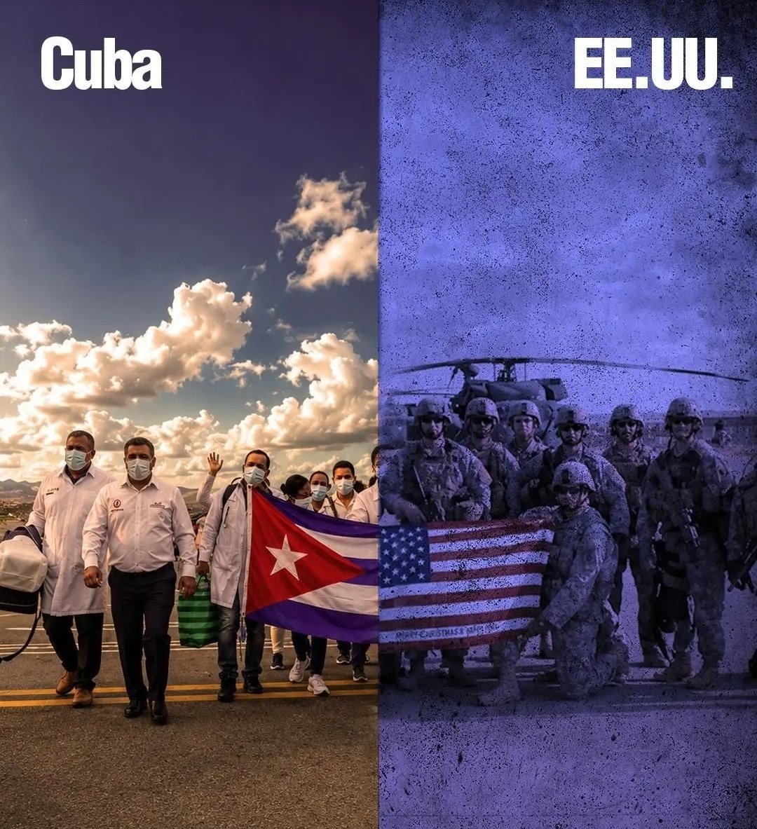DefendiendoCuba's tweet photo. ‼️Médicos y no bombas‼️
Eso nos hace diferentes del imperio brutal y prepotente. 👇

Una imagen📸, mil palabras.....
Los leo ✍️

#MiMoncadaEsLaPatria
#DefendiendoCuba🇨🇺💪❤️ https://t.co/p6pkukPu6N