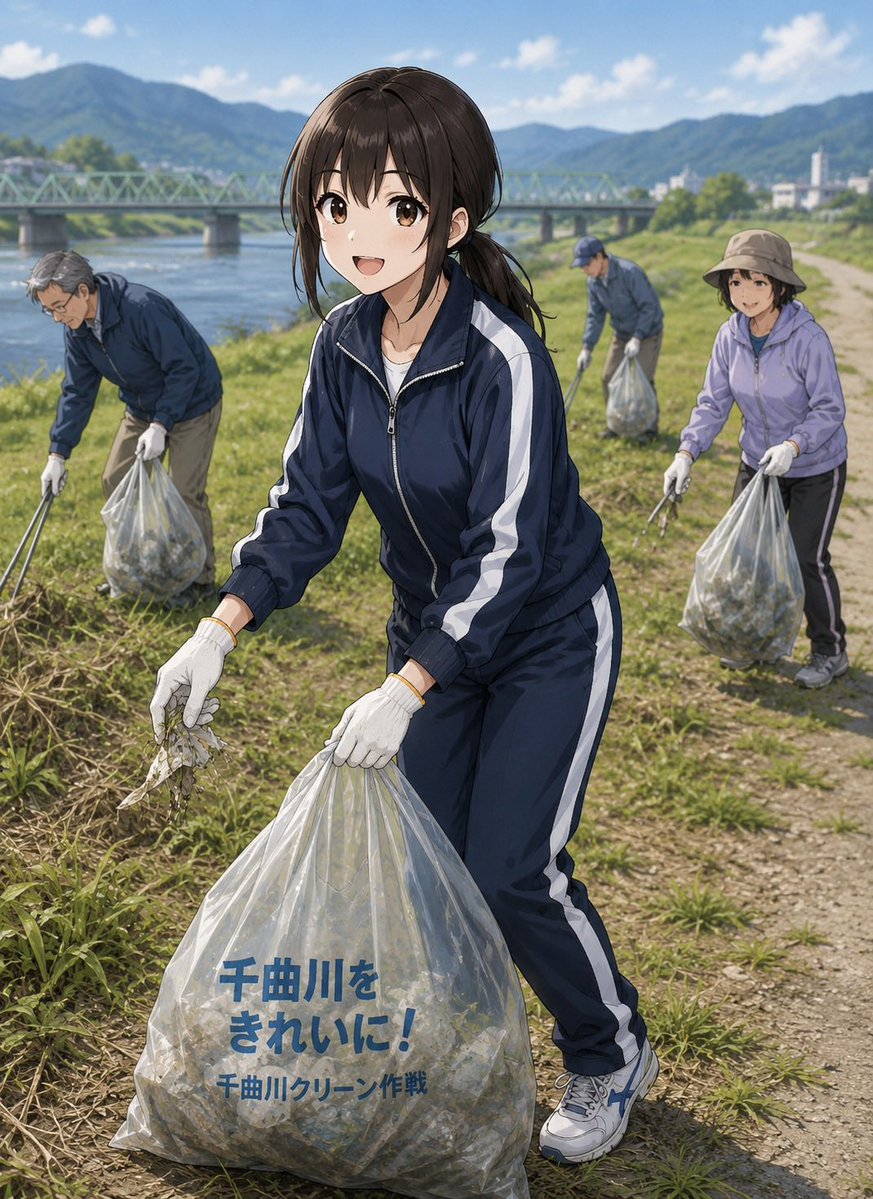おはようございます！ 今朝は千曲市河川敷にて清掃作業に参加して