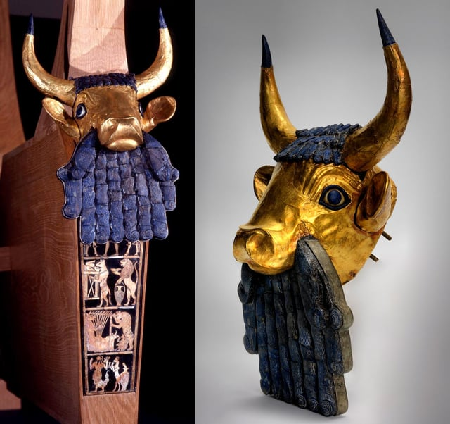 HerodotusWave's tweet photo. These artifacts are Bull-Headed Lyres discovered in the Royal Cemetery of Ur in modern-day Iraq. https://t.co/1c7QW7ZJk5