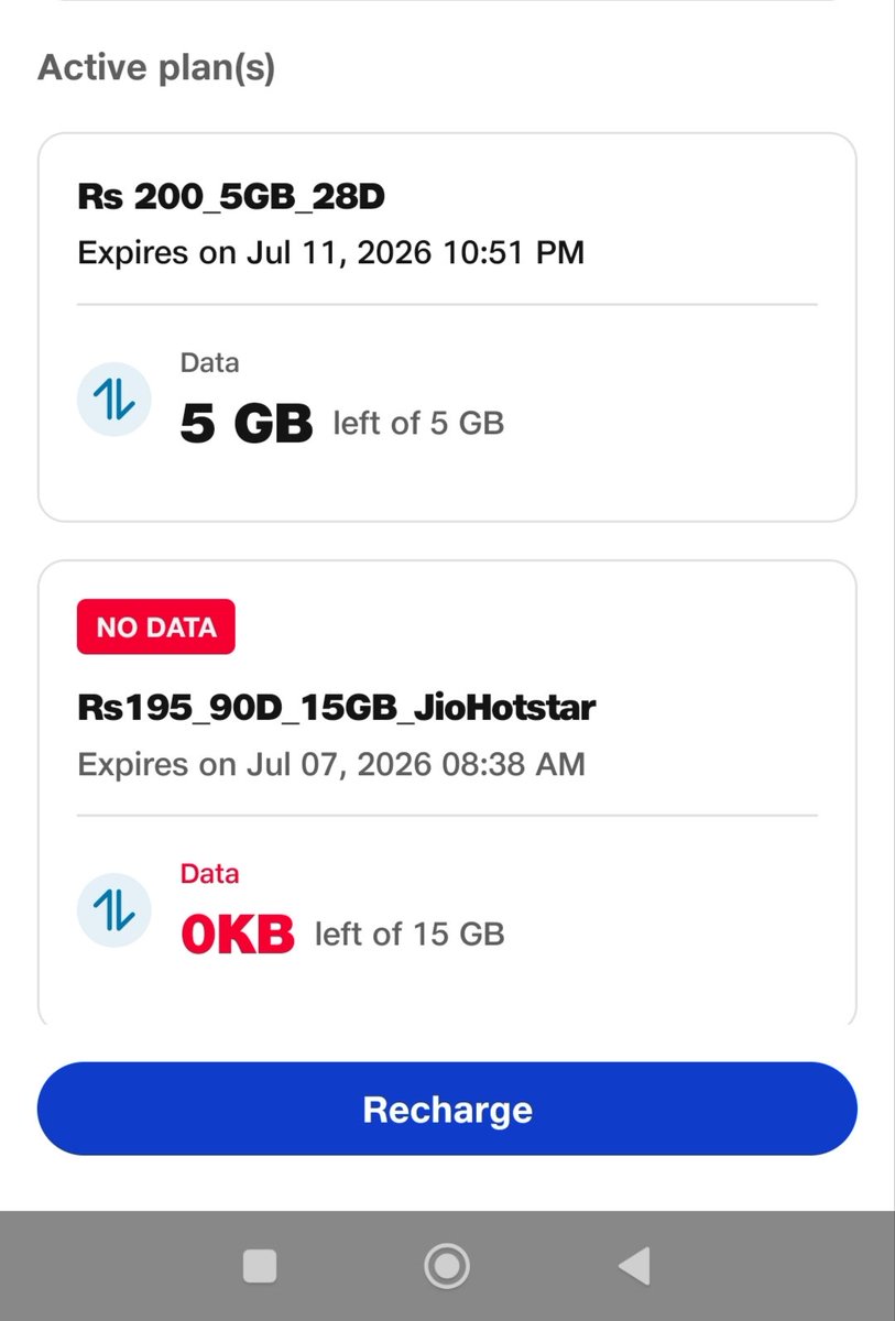 SyedAleem999's tweet photo. Hello, I lost 25 gb data, I got 5 gb only... Waste jio network,  @reliancejio @jagograhakjago https://t.co/9KqrtyvaDs
