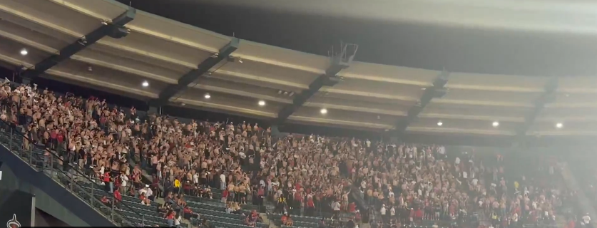 angelsapologist's tweet photo. Last night Angels security started harassing a small group of fans in an attempt to curb the Tarps Off crowd before it even started. It didn't go as planned.

#angels photo credit: PhilMaputhie /reddit https://t.co/EaNi8aj4XB