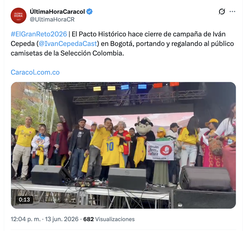 dmarcordoba's tweet photo. Varias preguntas para la campaña de Cepeda y Petro

¿Autorizó la Federación Colombiana de Fútbol y Adidas, uso de la marca de la Selección para ese evento? 

Si esas camisetas fueron donadas por un tercero, ¿quién las donó, por qué valor, y está donación en especie registrada conforme a la ley de financiación de campañas?

¿Están regalando la camiseta original de la Selección Colombia o esa es una replica (pirata)?

¿Esto no es Corrupcion de sufragante art 390 del Código Penal?