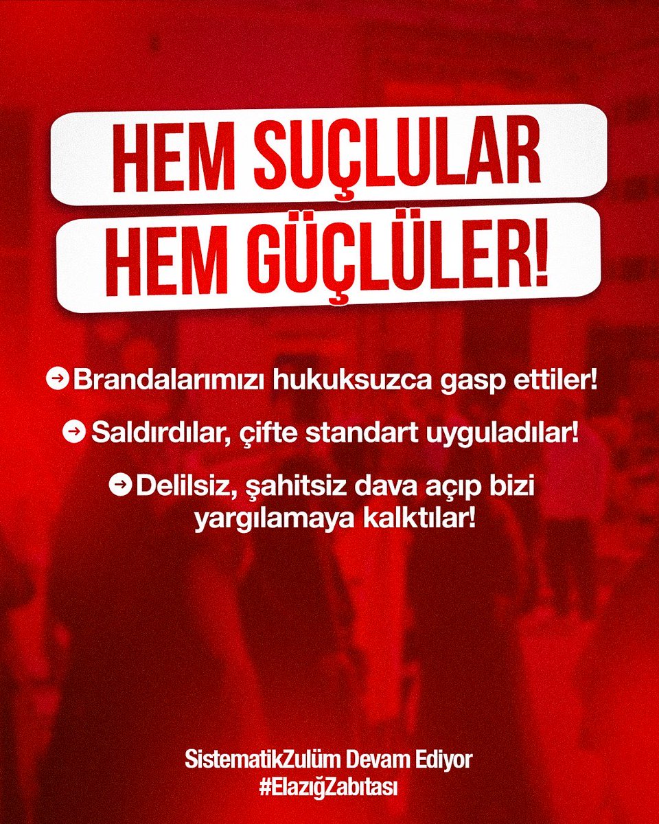 MERSNLFURKANGN1's tweet photo. Hem suçlular hem güçlüler! 

• Brandalarımızı hukuksuzca gasp ettiler! 
• Saldırdılar, çifte standart uyguladılar! 
• Delilsiz, şahitsiz dava açıp bizi yargılamaya kalktılar! 

SistematikZulüm DevamEdiyor
#ElazığZabıtası https://t.co/VT6UaiBXI8