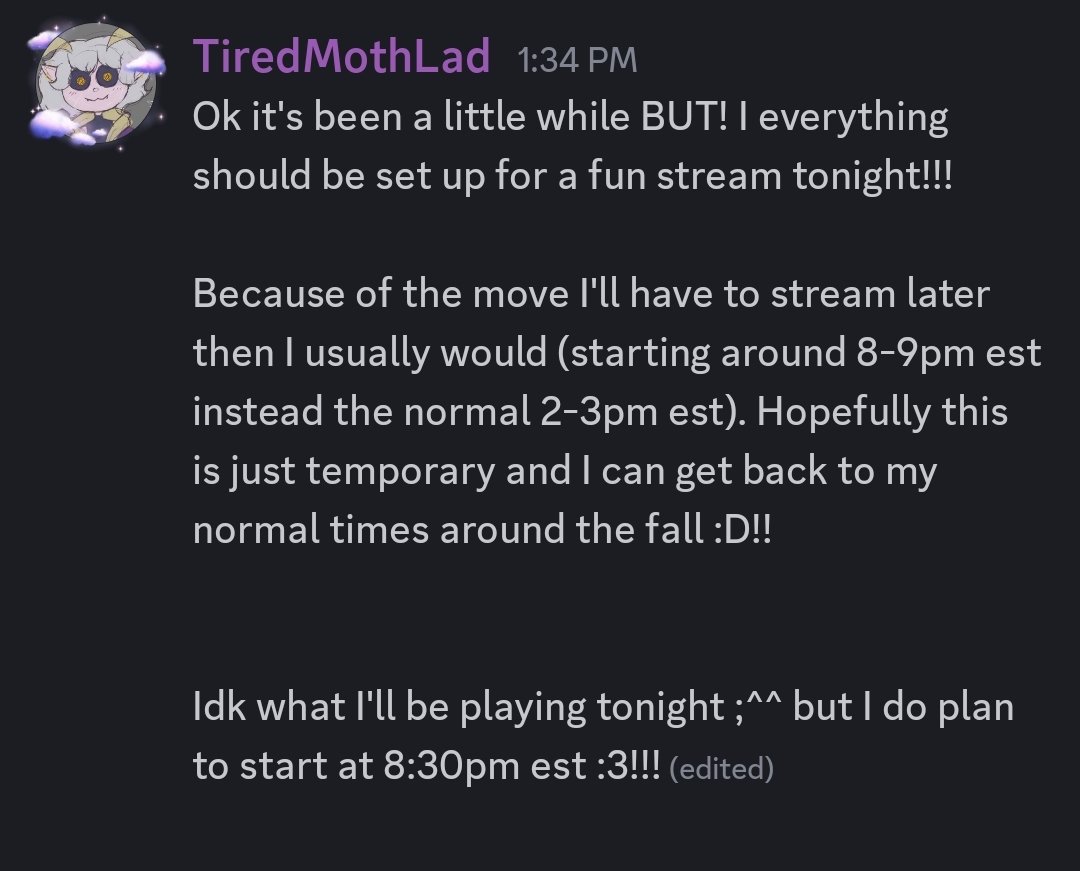 TiredMothLad's tweet photo. Stream schedule update :D (screen shot from my discord, link down below if you would like to join :3) https://t.co/PKc2kI1YQB