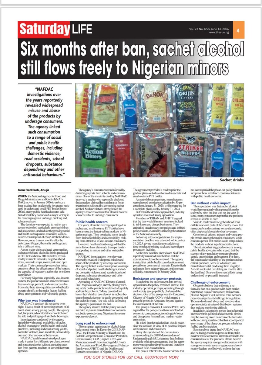 fredithall's tweet photo. Six months after ban, sachet alcohol still flows freely to Nigerian minors
@NafdacAgency
@muhammadpate
@Fmohnigeria
@WHONigeria
@WHOAFRO
https://t.co/sWg8m2c398 https://t.co/Ak8u6bSd7t
