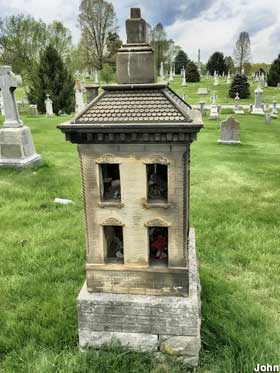 colinarmis's tweet photo. The untimely deaths of three children (1867-1876) in the family of stonemason John Keating was commemorated at their grave site in Cincinnati, Ohio with the two-story dollhouse that he created https://t.co/Uf9DVgKF4J