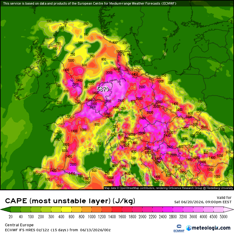 CES_Forecasts's tweet photo. NEXT WEEKEND LOOKS INSANE!
next weekend looks like it will get bombarded by thunderstorms.
even though CAPE doesnt really tell us the probability of thunderstorms, but its a great indicator of where and how strong they could be.
Its still 7 days away, but models have shown it since wednesday, so the chance is very high.