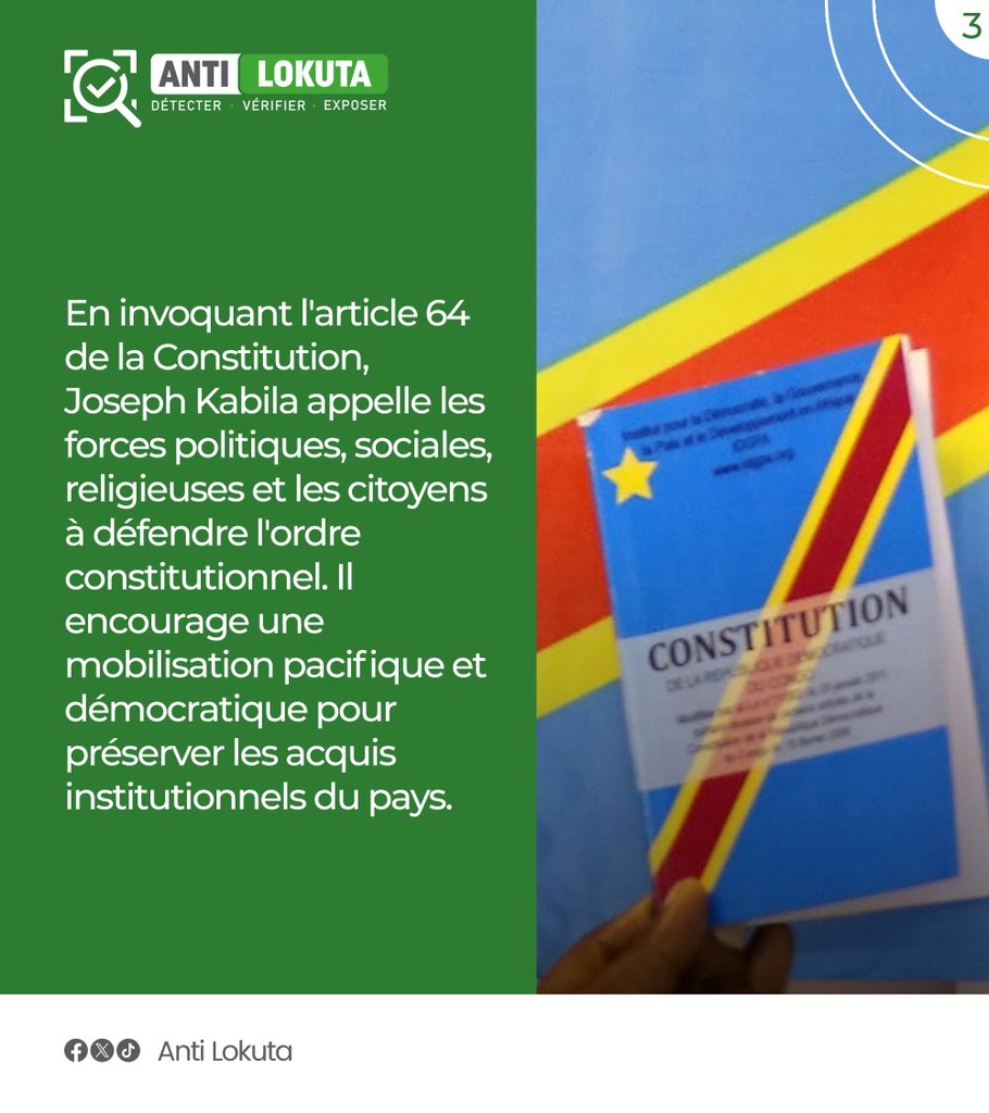 LokutaAnti's tweet photo. Ce qu'il faut retenir du message
officiel de @JKabilaKabange1 après la confirmation de l'authenticité de son communiqué du 11 juin 2026. https://t.co/RACWEMy4yT