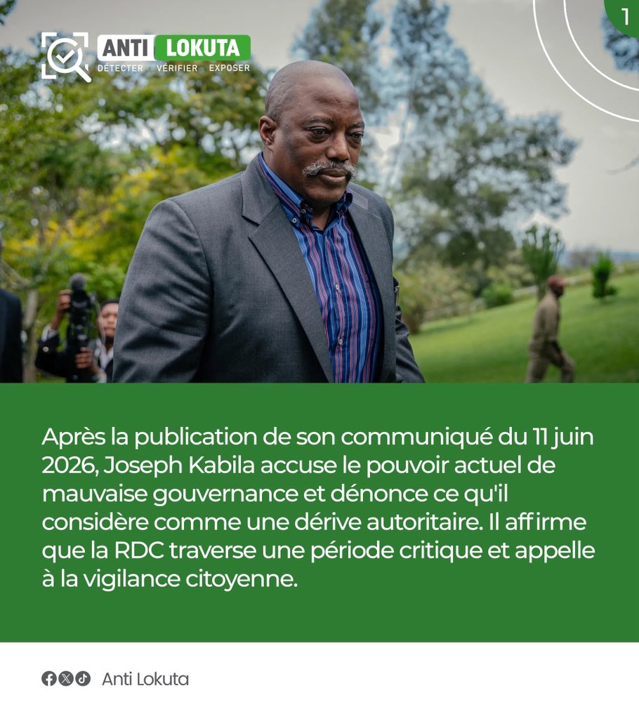 LokutaAnti's tweet photo. Ce qu'il faut retenir du message
officiel de @JKabilaKabange1 après la confirmation de l'authenticité de son communiqué du 11 juin 2026. https://t.co/RACWEMy4yT