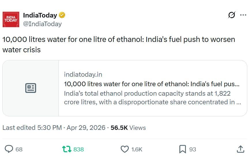 MoodOfIndia's tweet photo. @ANI Ethanol based vehicle will lead to extreme fall in ground water table. Flawed technology pushed to favour a business man, who is son of a politician.

@PMOIndia @narendramodi https://t.co/pIRGzAyJVW