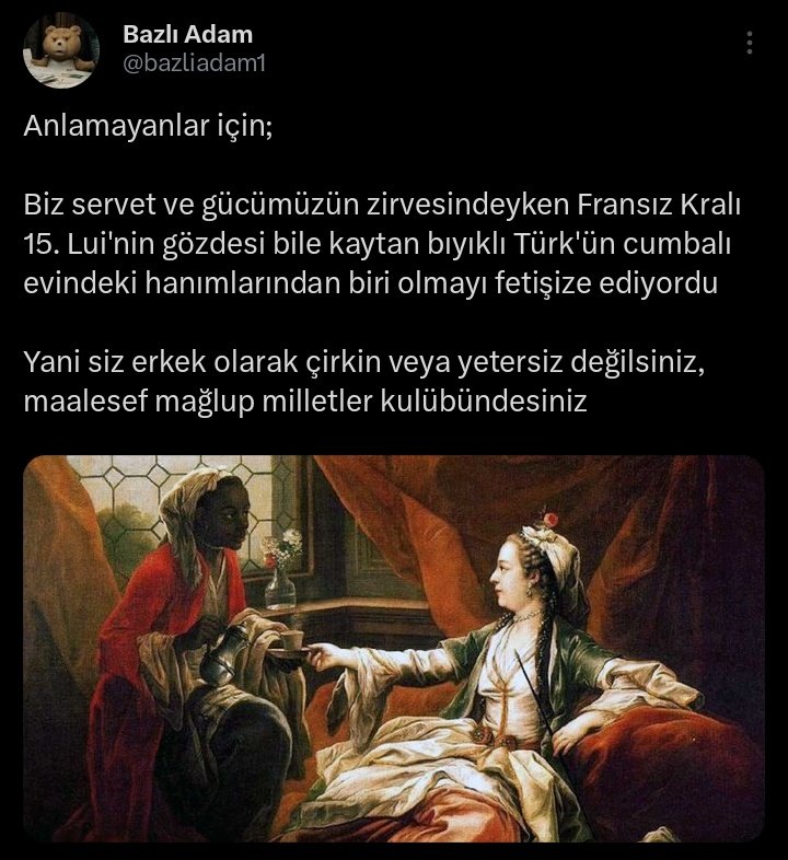 bazliadam1's tweet photo. Çoğu erkek kadınların paraya bakışını anlamıyor

Kadınlar (öz. kendisi kazanmış ise) parası olan erkeğin hemcinslerine kıyasla çok daha üstün olup bunu elde edebildiğini düşünür

"Erkekte zeka ..." muhabbetindeki zekadan kasıt da budur

Ülkenin zenginliği bile aynı etkiyi yaratır https://t.co/rVoKz8t0pJ