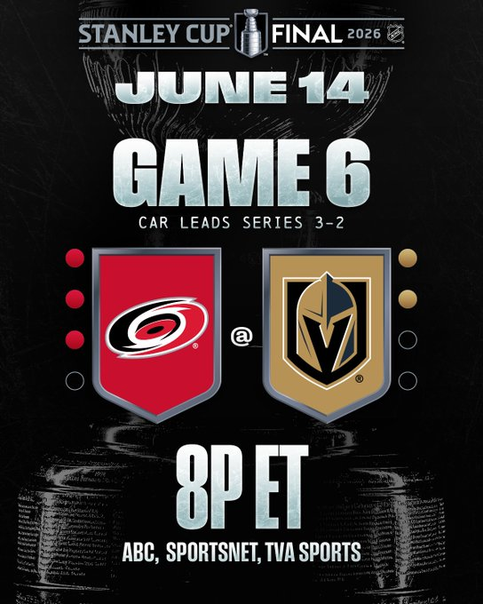 lottoline2024's tweet photo. I hope tomorrow everyone is watching the #StanleyCup 
game between #SoundtheSiren and #VegasBorn and 
Not watching #UFCFREEDOM250  
The Game is on #Sportsnet and #CBC , #ABC , #TVASPORTS 
Can Carolina hoist the CUP or will Vegas force Game7
It's the first elimination game of the Stanley Cup Final 
It's wild to think that in this series we had already seen multigoal leads disappear in each of the first four games