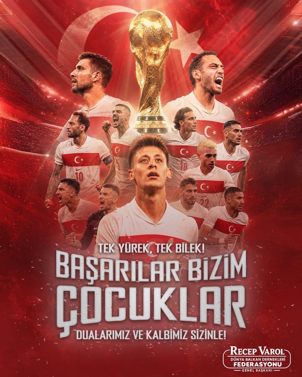 recepvarol73's tweet photo. Şanlı bayrağımızı Dünya Kupası’nda gururla temsil edecek A Millî Futbol Takımımıza yürekten başarılar diliyorum.

Kalbimiz, dualarımız ve desteğimiz sizlerle…
Haydi Bizim Çocuklar! 🇹🇷🏆

#WorldCup2026
#BizimÇocuklar https://t.co/KZuq8Pa7ja