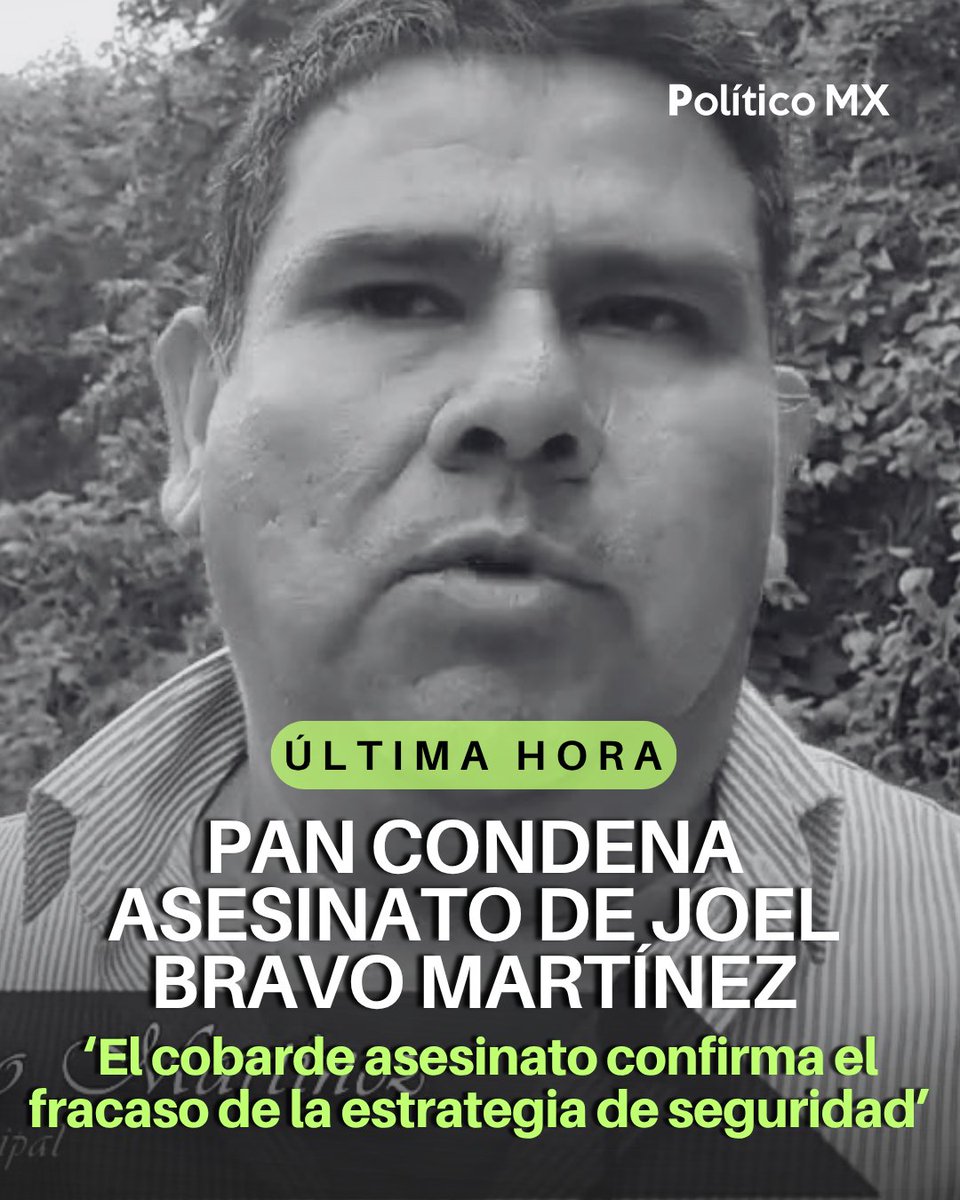 politicomx's tweet photo. 🚨 PAN condena asesinato de Joel Bravo Martínez, edil panista de San Miguel Amatitlán

El líder de @AccionNacional, @JorgeRoHe, exigió a las autoridades una investigación que permita esclarecer el asesinato de Joel Bravo Martínez, castigar a los responsables y garantizar que este hecho no quede impune.

"México vive la etapa más violenta de su historia reciente mientras el gobierno de Morena sigue sin dar resultados", se lee en el comunicado.