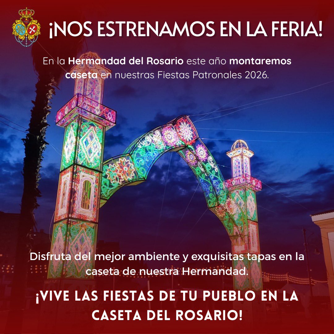 hdadrosariosj's tweet photo. 🪭 ¡ESTE AÑO, LA HERMANDAD DEL ROSARIO SE ESTRENA EN LA FERIA!

La próxima semana, en unas nuevas Fiestas Patronales de San Juan de Aznalfarache, la Hermandad del Rosario montará tras muchos años caseta en el recinto ferial. https://t.co/eDQFf8BqRC