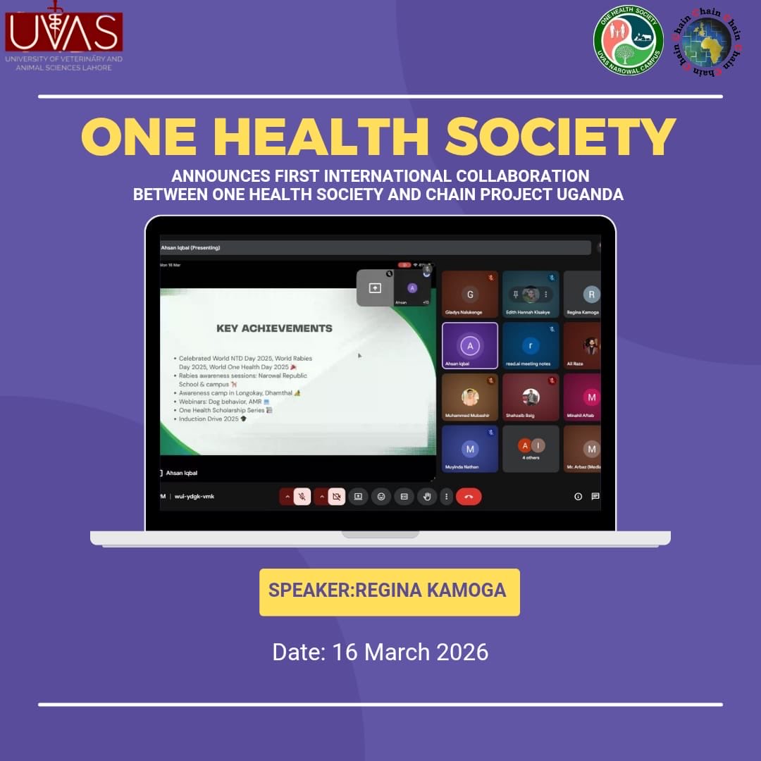 OHS_Naowal_'s tweet photo. Global problems, global solutions! The One Health Society (UVAS Narowal) crossed borders to collaborate with CHAIN Project Uganda 
An amazing session with Regina Kamoga on the One Health ecosystem, grassroots public health, and fighting AMR
#OneHealth @CHAINUganda @ReginaKamoga https://t.co/TZbaM2mxdO